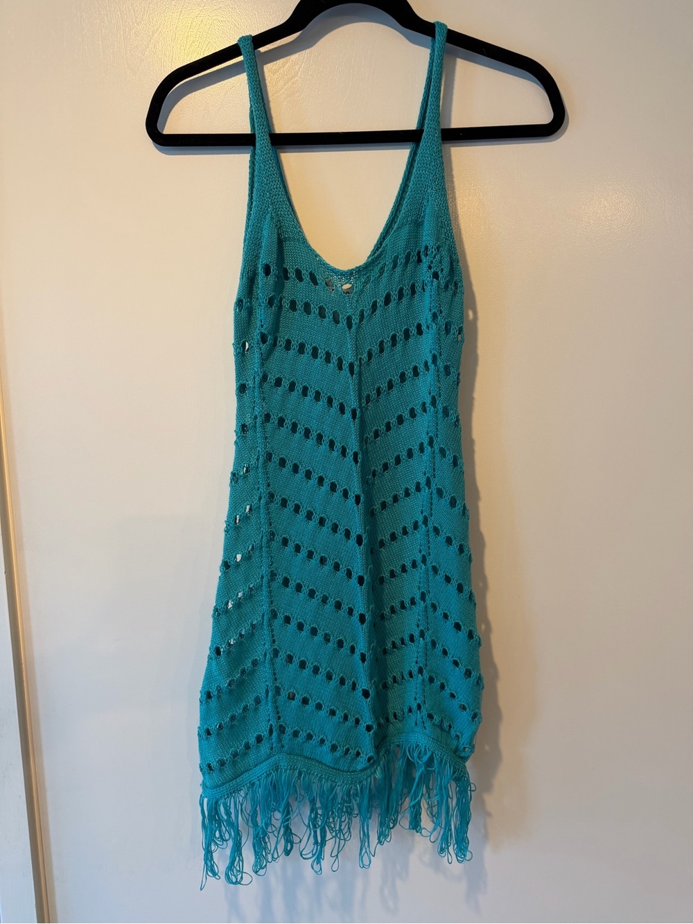 Teal Crochet Fringe Beach Dress